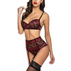 JACKLINE Γυναικείο σετ εσωρούχων απο δαντέλα, κεντητό φλοράλ, μπανέλα, ψηλόμεσες ζαρτιέρες & στρινγκ