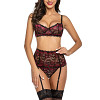 JACKLINE Γυναικείο σετ εσωρούχων απο δαντέλα, κεντητό φλοράλ, μπανέλα, ψηλόμεσες ζαρτιέρες & στρινγκ