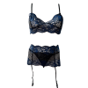 MONI Δαντελένιο διάφανο σετ εσωρούχων με φλοράλ μοτίβο και βαθύ μπούστο, ζαρτιέρες και στρινγκ