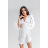 LESLIE Σατέν μακρυμάνικη ρόμπα με αποσπώμενα πούπουλα στα μανίκια
