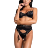 ALONDRA Σετ εσωρούχων με μπανέλα, ζαρτιέρες, στρινγκ, λεπτομέρειες κεντητού floral & αλυσίδας