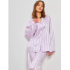 EMERY Σατέν υφής loungewear σετ με λιλά ριγέ σατενιζέ μοτίβο με oversized πουκαμίσα & παντελόνα