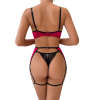 POPPY Βελούδινο σετ εσωρούχων με λεπτομέρειες δαντέλας, σατέν υφής με μπανέλα, μπραζίλ string & ζαρτιέρες