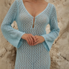 OCEAN BREEZE Μακρύ πλεκτό φόρεμα παραλίας σε γαλάζιο με κουμπιά