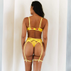 THALEIA Κίτρινο σετ εσωρούχων με κόκκινο κέντημα, μπανέλα και ζαρτιέρες