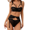 KALYPSO Μαύρο σετ εσωρούχων 3 τμχ με μπανέλα, αλυσίδες και ζαρτιέρες