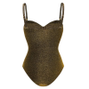 GOLDEN DUNES Ολόσωμο λαμπερό μαγιό με ανοίγματα και ασορτί μεταλιζέ παρεό
