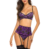JACKLINE Γυναικείο σετ εσωρούχων απο δαντέλα, κεντητό φλοράλ, μπανέλα, ψηλόμεσες ζαρτιέρες & στρινγκ