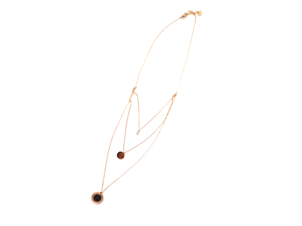 Τριπλό Rose Gold κολιέ, Layering κολιέ με 3 επίπεδα από ανοξείδωτο ατσάλι
