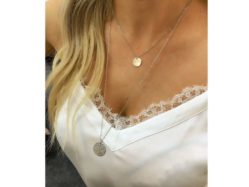 Διπλό Ασημί κολιέ, Layering κολιέ με 2 επίπεδα από ανοξείδωτο ατσάλι