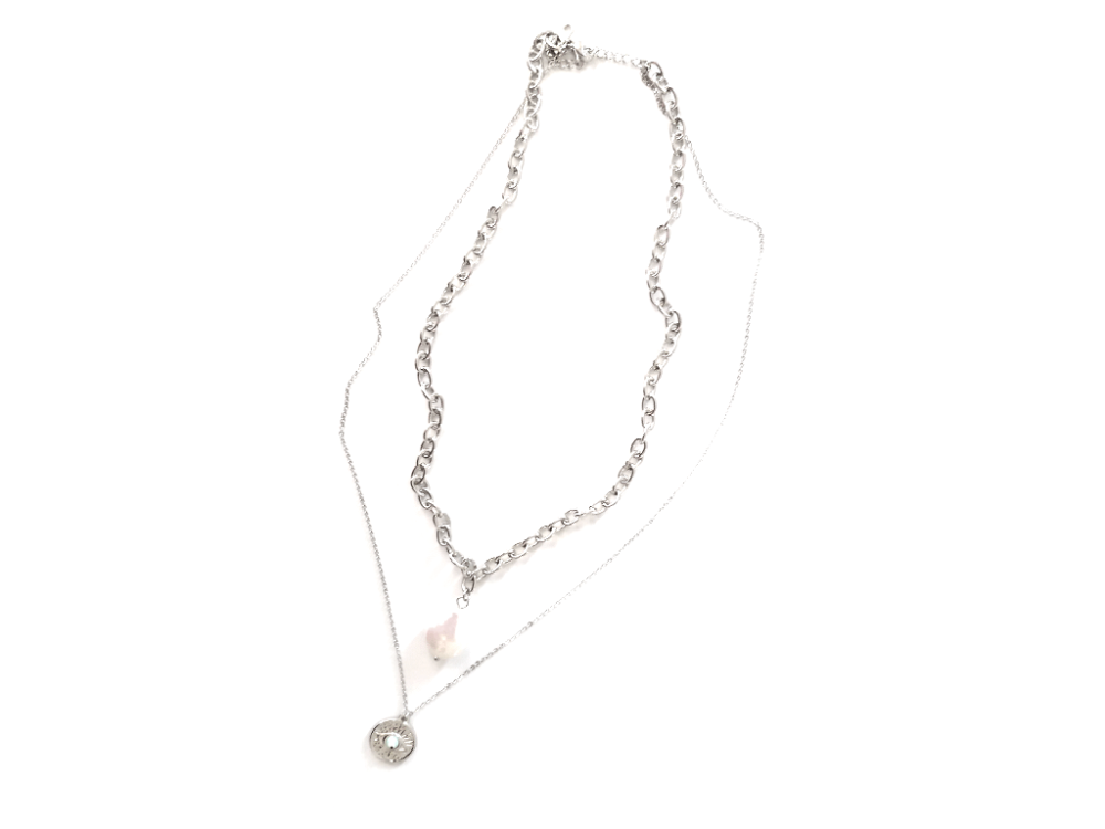 Διπλό Ασημί κολιέ, Layering κολιέ με 2 επίπεδα από ανοξείδωτο ατσάλι