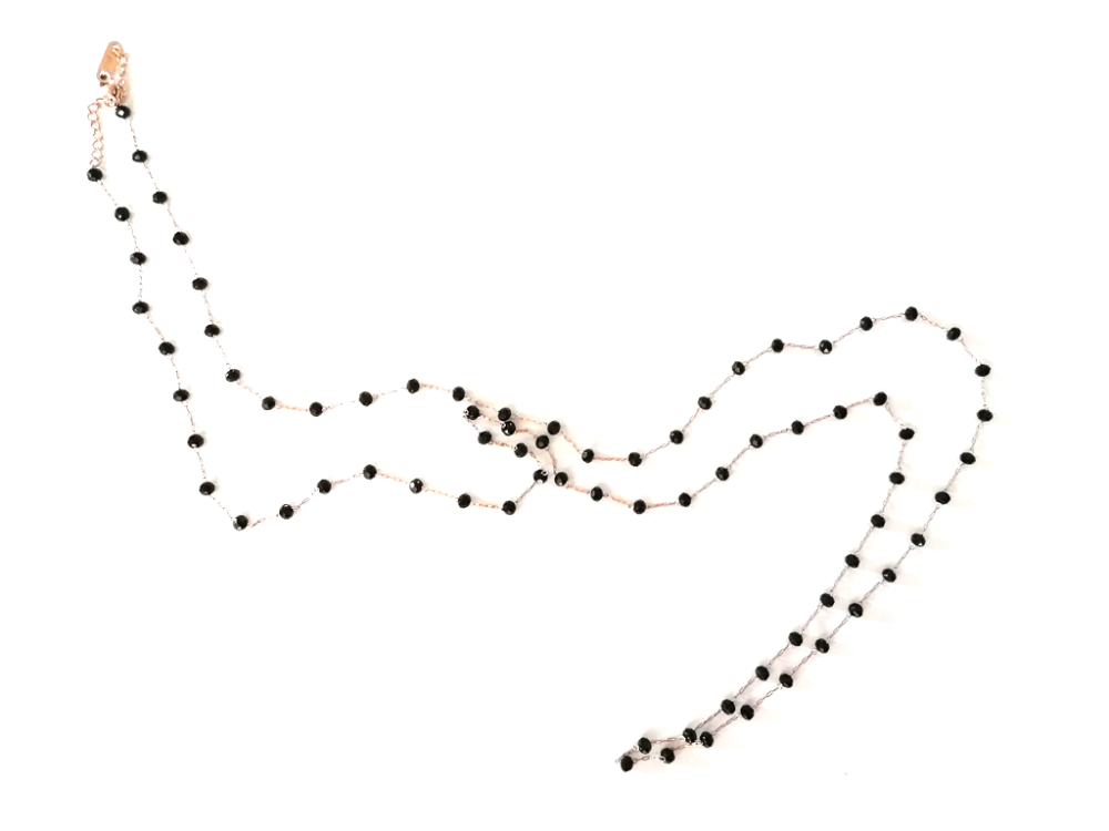 Γυναικείο μακρύ κολιέ τύπου ροζάριο με μαύρες πέτρες