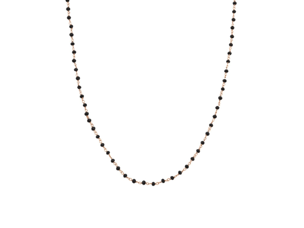 Γυναικείο μακρύ κολιέ τύπου ροζάριο με μαύρες πέτρες