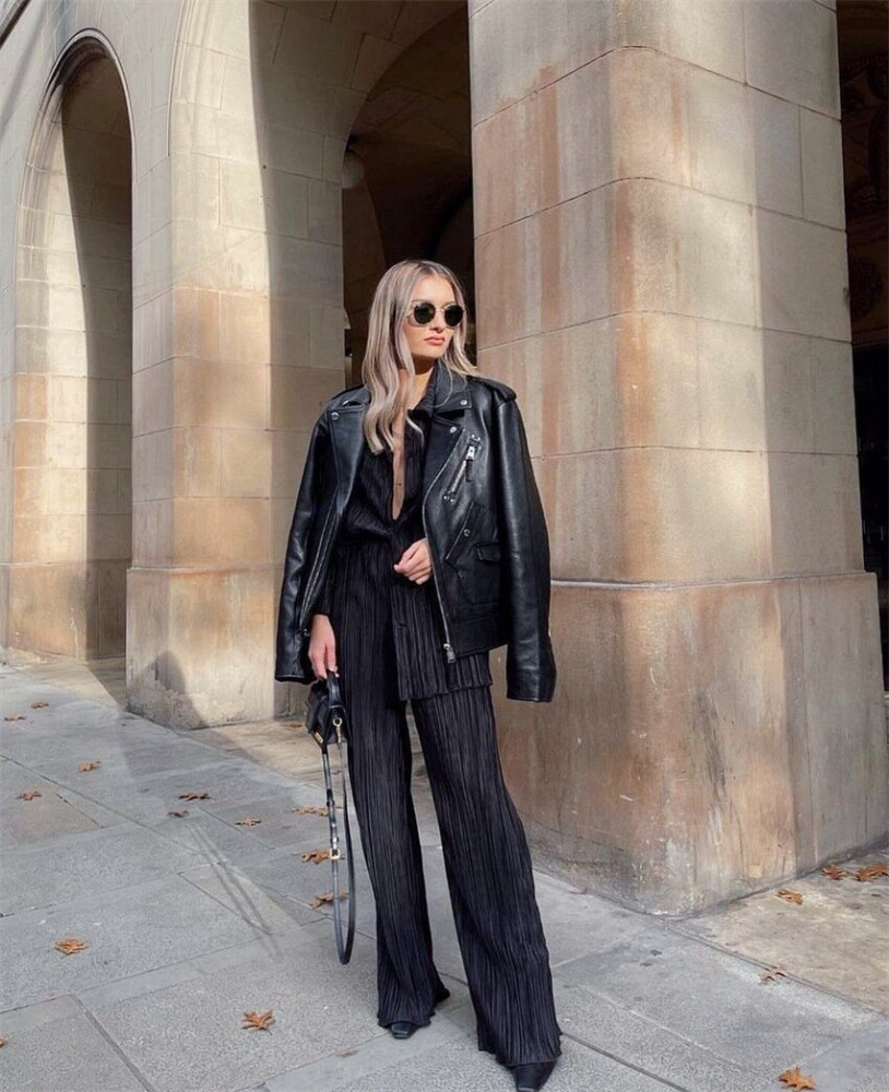 ANGELIQUE Σετ πιτζάμας με oversized πουκαμίσα και παντελόνα σε ίσια γραμμή από γκοφρέ ύφασμα