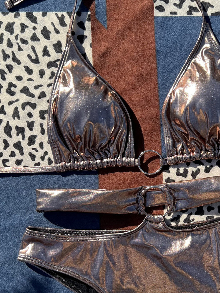 CALLIOPE καφετί ιριδίζον μπικίνι, τριγωνάκι τοπ και κάτω μέρος με στραπς στη μέση