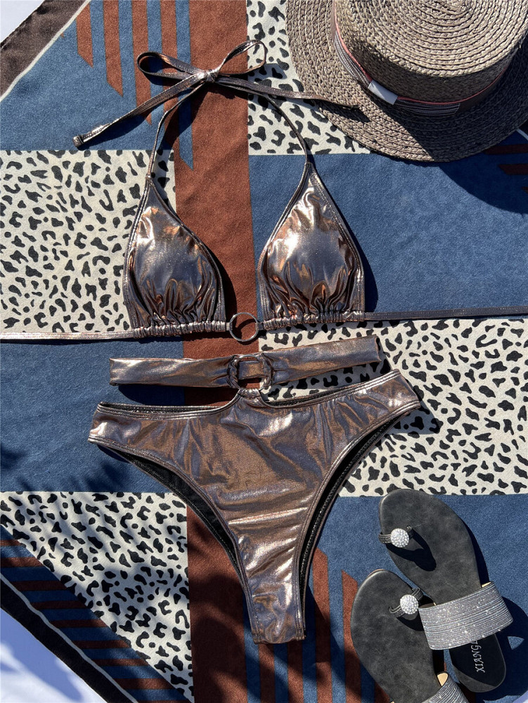 CALLIOPE καφετί ιριδίζον μπικίνι, τριγωνάκι τοπ και κάτω μέρος με στραπς στη μέση