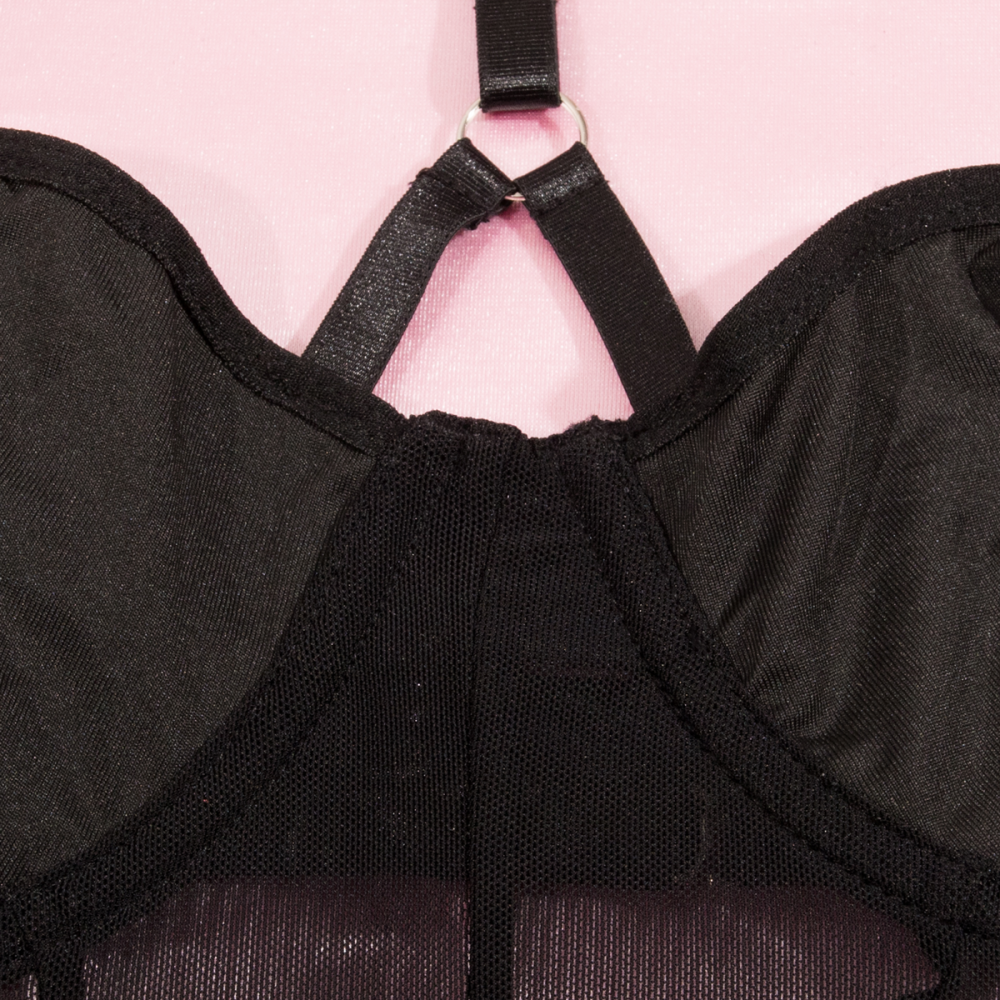 CHRISTI Ολόσωμο κορμάκι με διαφάνεια, στραπς στο μπούστο που δένουν σε τσόκερ, ζαρτιέρες & καλτσοδέτες