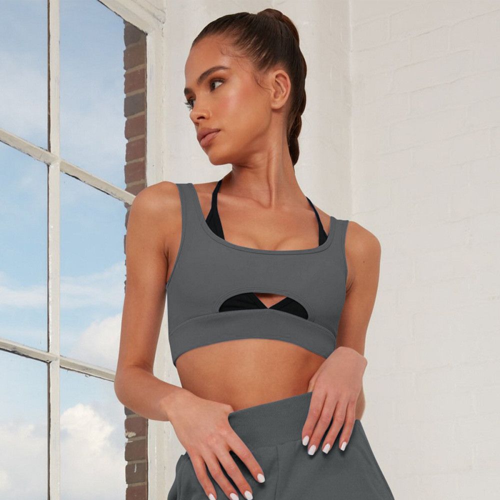 LORENA Αθλητικό κοντομάνικο διπλό κροπ μπουστάκι και σουτιέν με άνοιγμα κάτω από το μπούστο