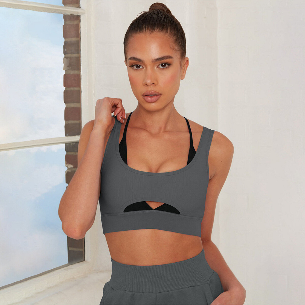 LORENA Αθλητικό κοντομάνικο διπλό κροπ μπουστάκι και σουτιέν με άνοιγμα κάτω από το μπούστο