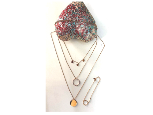 Τριπλό Rose Gold κολιέ, Layering κολιέ με 3 επίπεδα από ανοξείδωτο ατσάλι