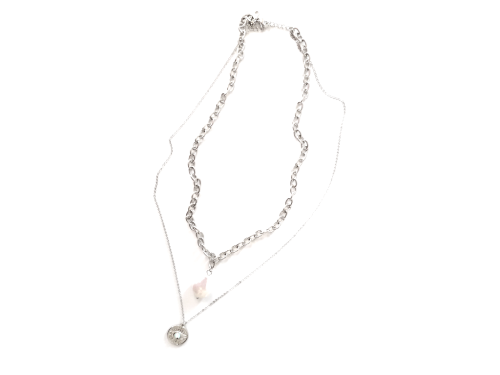 Διπλό Ασημί κολιέ, Layering κολιέ με 2 επίπεδα από ανοξείδωτο ατσάλι