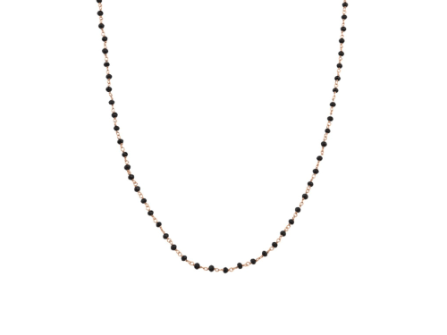 Γυναικείο μακρύ κολιέ τύπου ροζάριο με μαύρες πέτρες