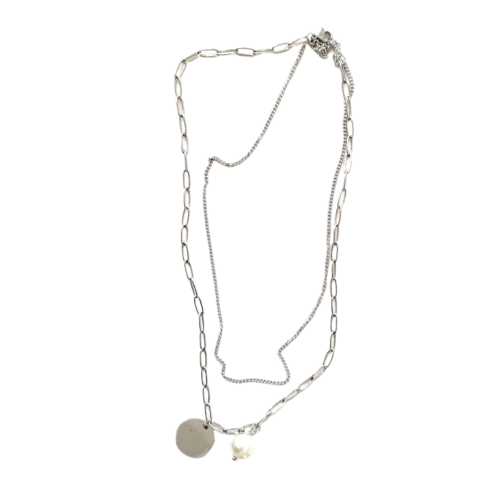 Διπλό Ασημί κολιέ, Layering κολιέ με 2 επίπεδα από ανοξείδωτο ατσάλι