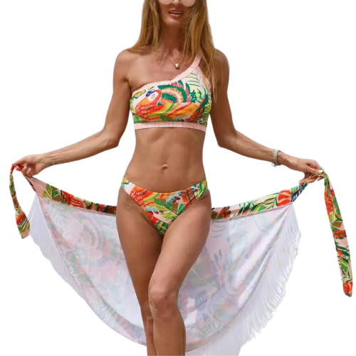 RAYA Πολύχρωμο μπικίνι, εξωτικά σχέδια με τιράντα στον ένα ώμο, και παρεό