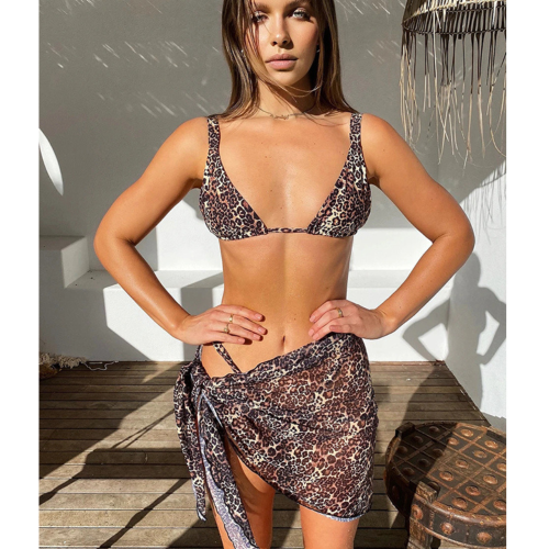 NOLA brazilian λεοπάρ Σετ μπικίνι 3 τμχ με τριγωνάκι με επένδυση και παρεό