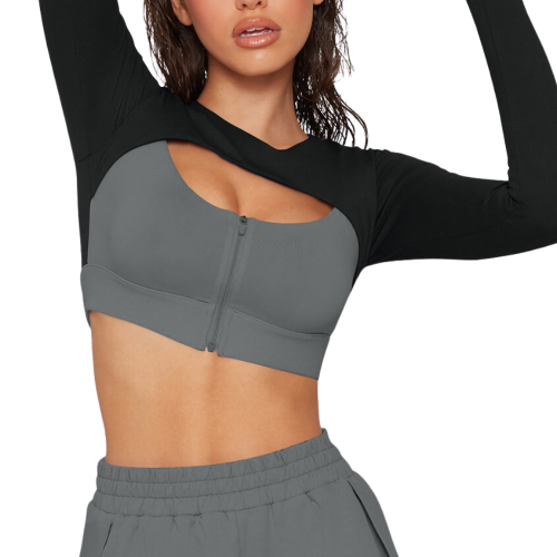 LORENA Αθλητικό μακρυμάνικο κροπ τοπ με φερμουάρ και μανικάκια με άνοιγμα στο μπούστο