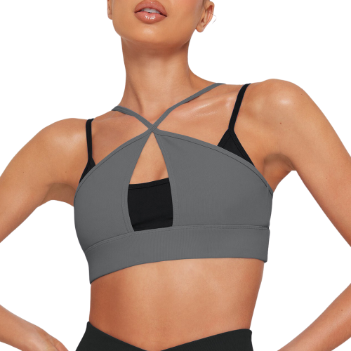 LORENA Αθλητικό διπλό κροπ μπουστάκι με χιαστί λαιμόκοψη στο ντεκολτέ