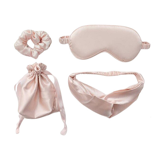 SLEEPY Σετ αξεσουάρ ύπνου 4 τμχ μεταξένιας υφής με μάσκα ύπνου, πουγκάκι, κορδέλα και λαστιχάκι μαλλιών