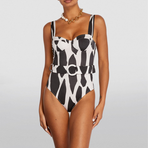 JACKIE Ολόσωμο μαγιό με χρωματική αντίθεση, ψηλόμεσο σχέδιο και παρεό