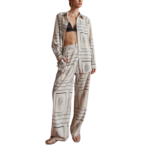 DESERT CACTUS Σετ Υπερμεγέθες Πουκάμισο και Παντελόνι με κομψό σχέδιο με κάκτους