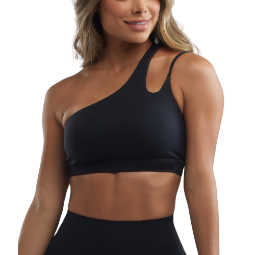 ZIZEL Αθλητικό μπουστάκι κροπ τοπ με διπλή λεπτή και χοντρή τιράντα με έναν ώμο