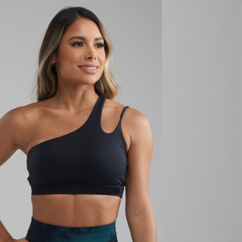 ZIZEL Αθλητικό μπουστάκι κροπ τοπ με διπλή λεπτή και χοντρή τιράντα με έναν ώμο