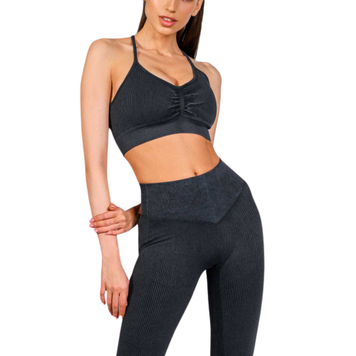 ELIZA Αθλητικό κοντομάνικο κροπ τοπ μπλουζάκι με καρδιά λαιμόκοψη, σούρες & λεπτή τιράντα