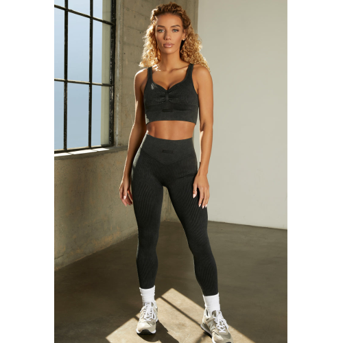 ELIZA Αθλητικό κοντομάνικο κροπ τοπ μπλουζάκι, πλέξη ριμπ, σούρες στο μπούστο & χοντρές τιράντες