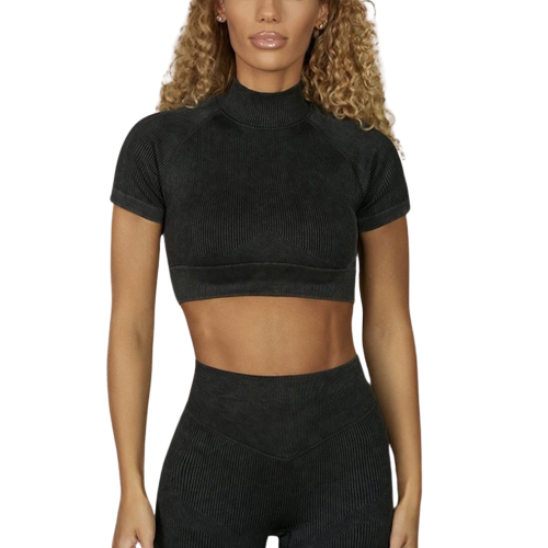 ELIZA Αθλητικό κροπ τοπ μπλουζάκι με ζιβάγκο και πλέξη ριμπ