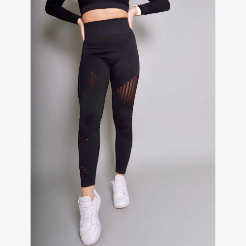 MITCHELL Αθλητικό ψηλόμεσο κολάν με ημιδιάφανο ριμπ σχέδιο με τρυπητές λεπτομέρειες