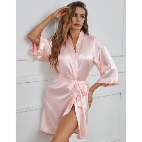 BRIDESMAID Σατέν υφής σετ ρόμπα με νυχτικό για παρανύφους με χρυσό κέντημα στην πλάτη