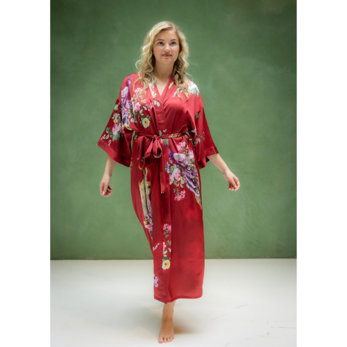 HIMARI Σατέν κιμονό με τρουακάρ μανίκι σε λουλουδάτο μοτίβο