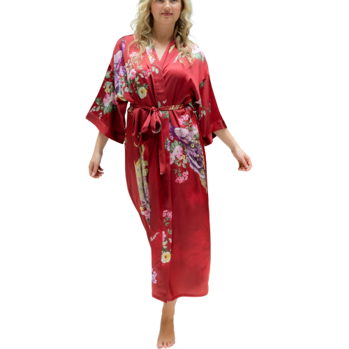 HIMARI Σατέν κιμονό με τρουακάρ μανίκι σε λουλουδάτο μοτίβο
