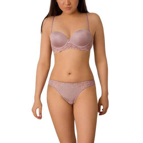 PENELOPE Underwear lingerie set with underwired padded bra with wavy lace at the ends & semi transparent panty