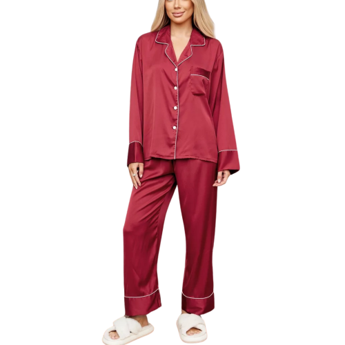 TIANA Σατέν πιτζάμα με μακρυμάνικη πουκαμίσα, παντελόνα & πουγκάκι