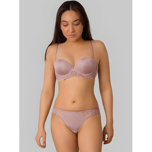 PENELOPE Underwear lingerie set with underwired padded bra with wavy lace at the ends & semi transparent panty