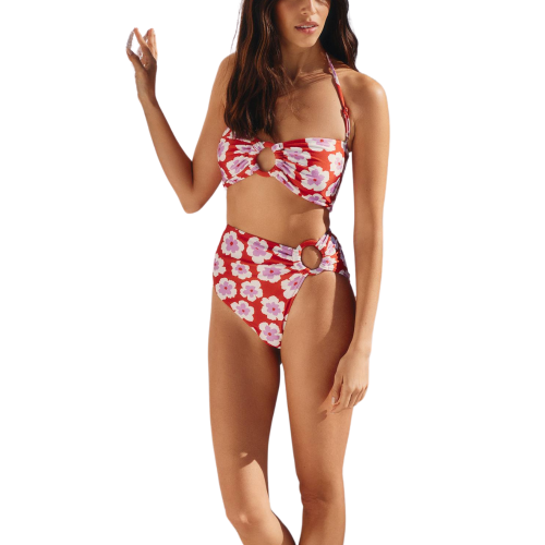 BLOOM RING Μπικίνι 3 τεμαχίων με ψηλόμεσο κάτω μέρος, ανοίγματα και ασορτί κιμονό