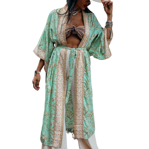 MINT BLOOM Κιμονό παραλίας με λεπτομέρειες λουλουδιών