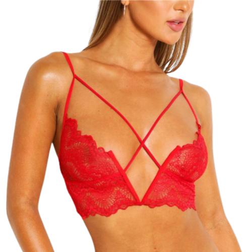 JODY Bralette σε κόκκινο χρώμα με διαφάνεια και δαντέλα