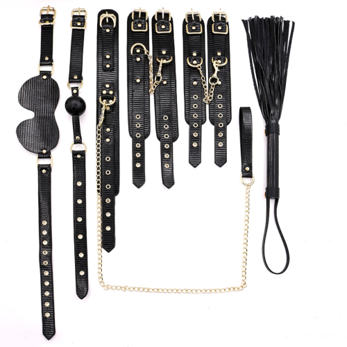 ONYX Σετ Ερωτικών Αξεσουάρ Φετίχ Δεσιμάτων 9 Τεμαχίων από δερματίνη με ανάγλυφες λεπτομέρειες